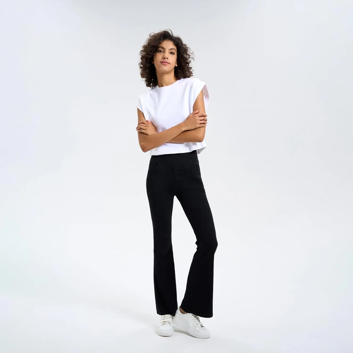 Flare Jeans for Women Crossover High Waisted Tummy Control Jeggins Slim Fit Curvy Bootcut Denim Leggings with Pockets