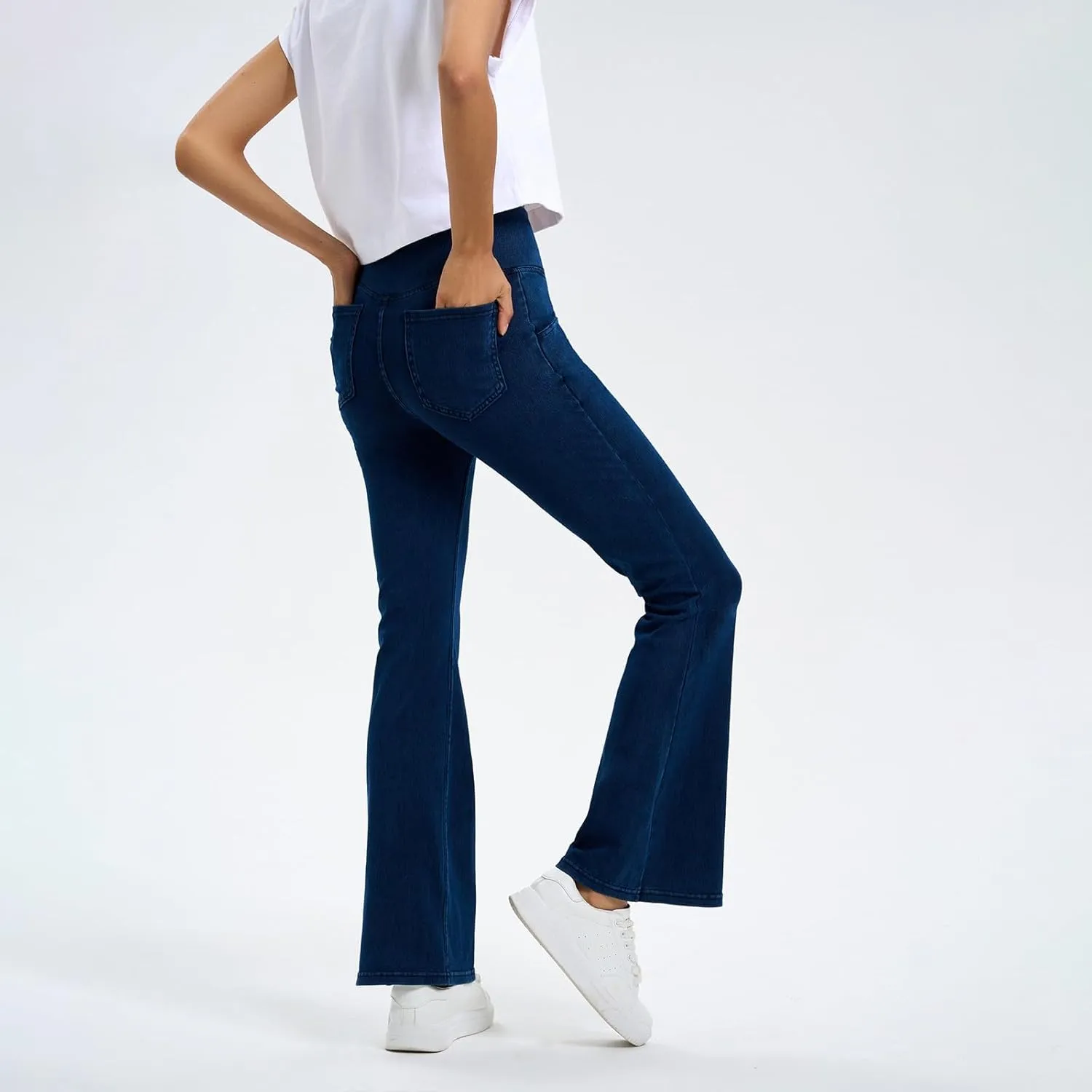Flare Jeans for Women Crossover High Waisted Tummy Control Jeggins Slim Fit Curvy Bootcut Denim Leggings with Pockets