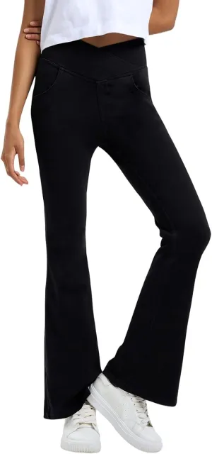 Flare Jeans for Women Crossover High Waisted Tummy Control Jeggins Slim Fit Curvy Bootcut Denim Leggings with Pockets