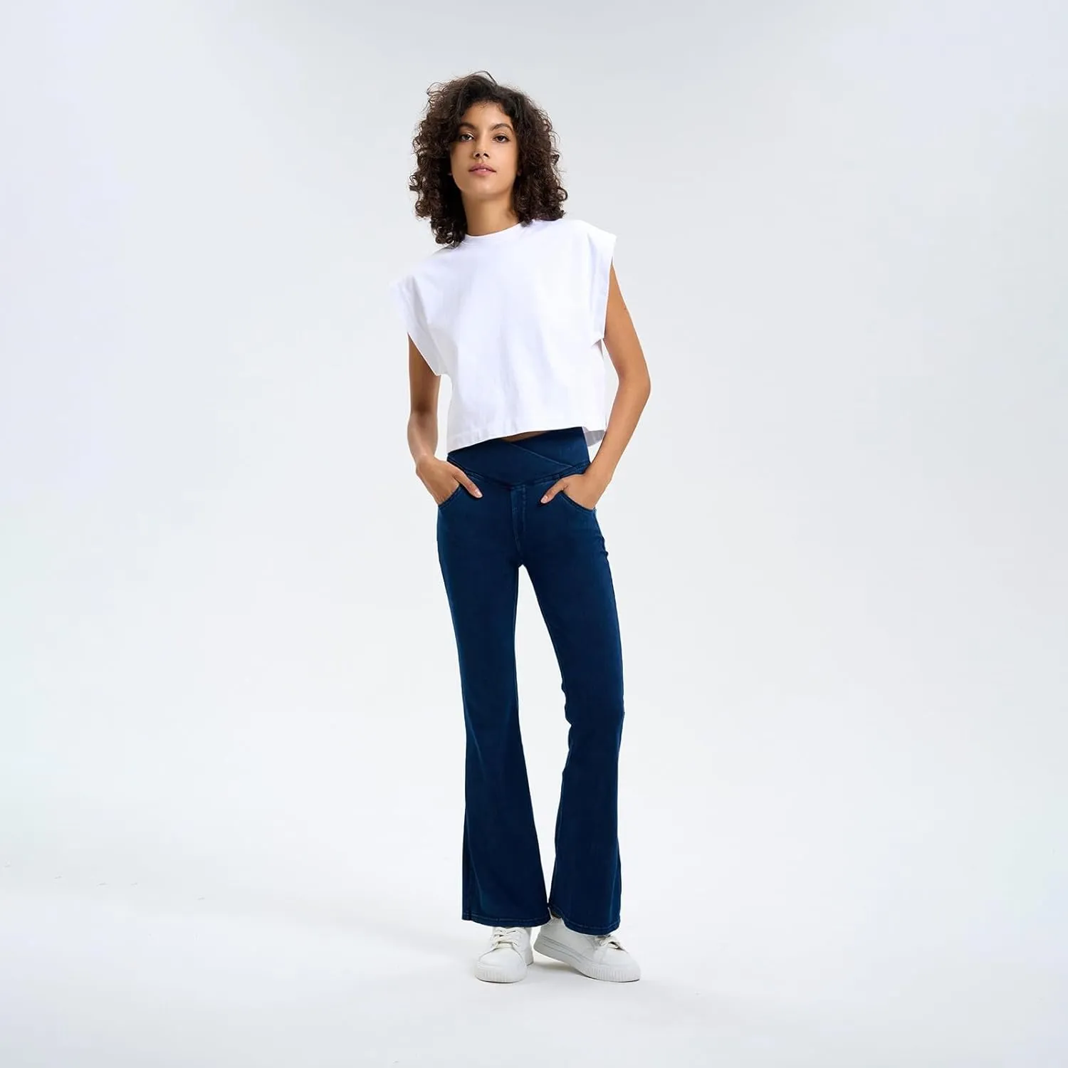 Flare Jeans for Women Crossover High Waisted Tummy Control Jeggins Slim Fit Curvy Bootcut Denim Leggings with Pockets
