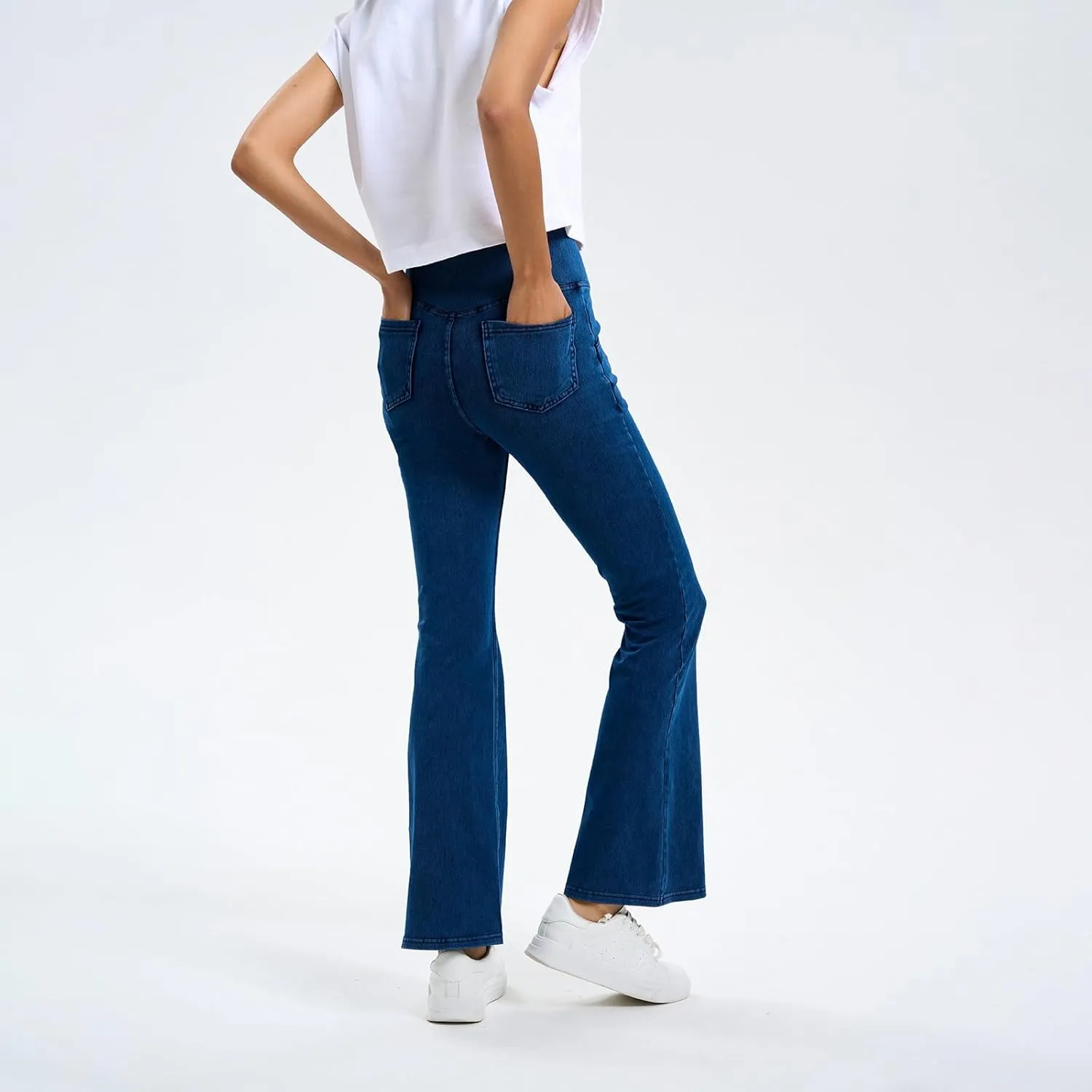 Flare Jeans for Women Crossover High Waisted Tummy Control Jeggins Slim Fit Curvy Bootcut Denim Leggings with Pockets