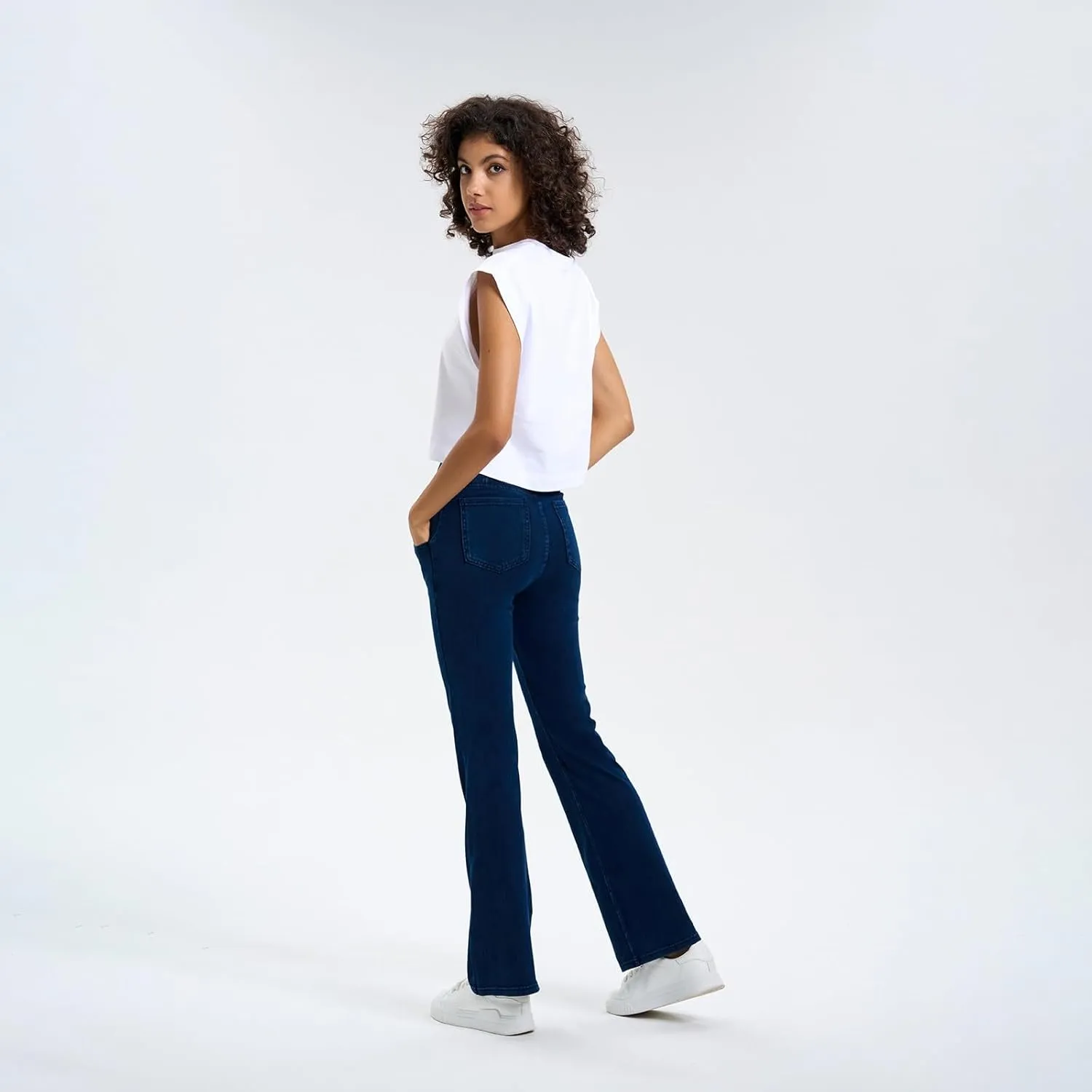 Flare Jeans for Women Crossover High Waisted Tummy Control Jeggins Slim Fit Curvy Bootcut Denim Leggings with Pockets