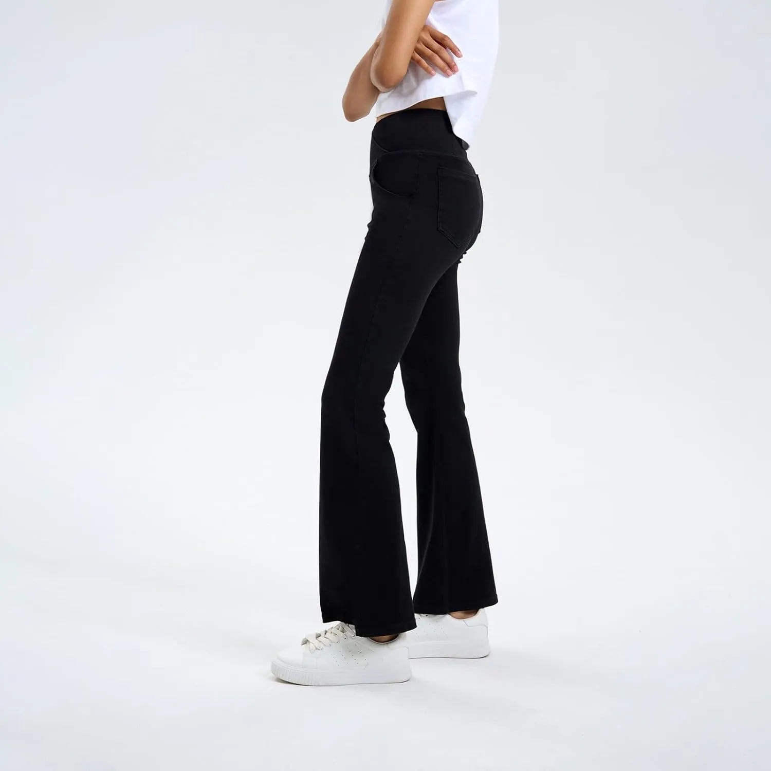 Flare Jeans for Women Crossover High Waisted Tummy Control Jeggins Slim Fit Curvy Bootcut Denim Leggings with Pockets