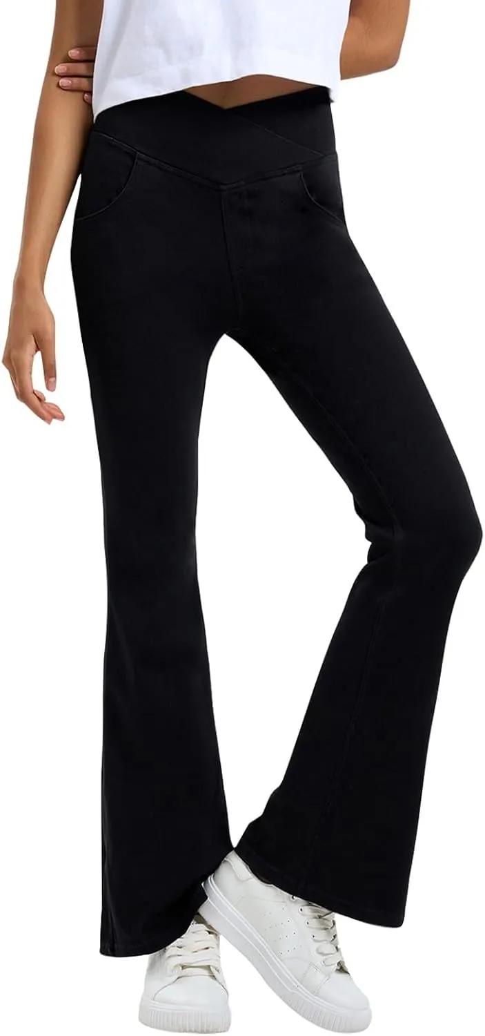 Flare Jeans for Women Crossover High Waisted Tummy Control Jeggins Slim Fit Curvy Bootcut Denim Leggings with Pockets