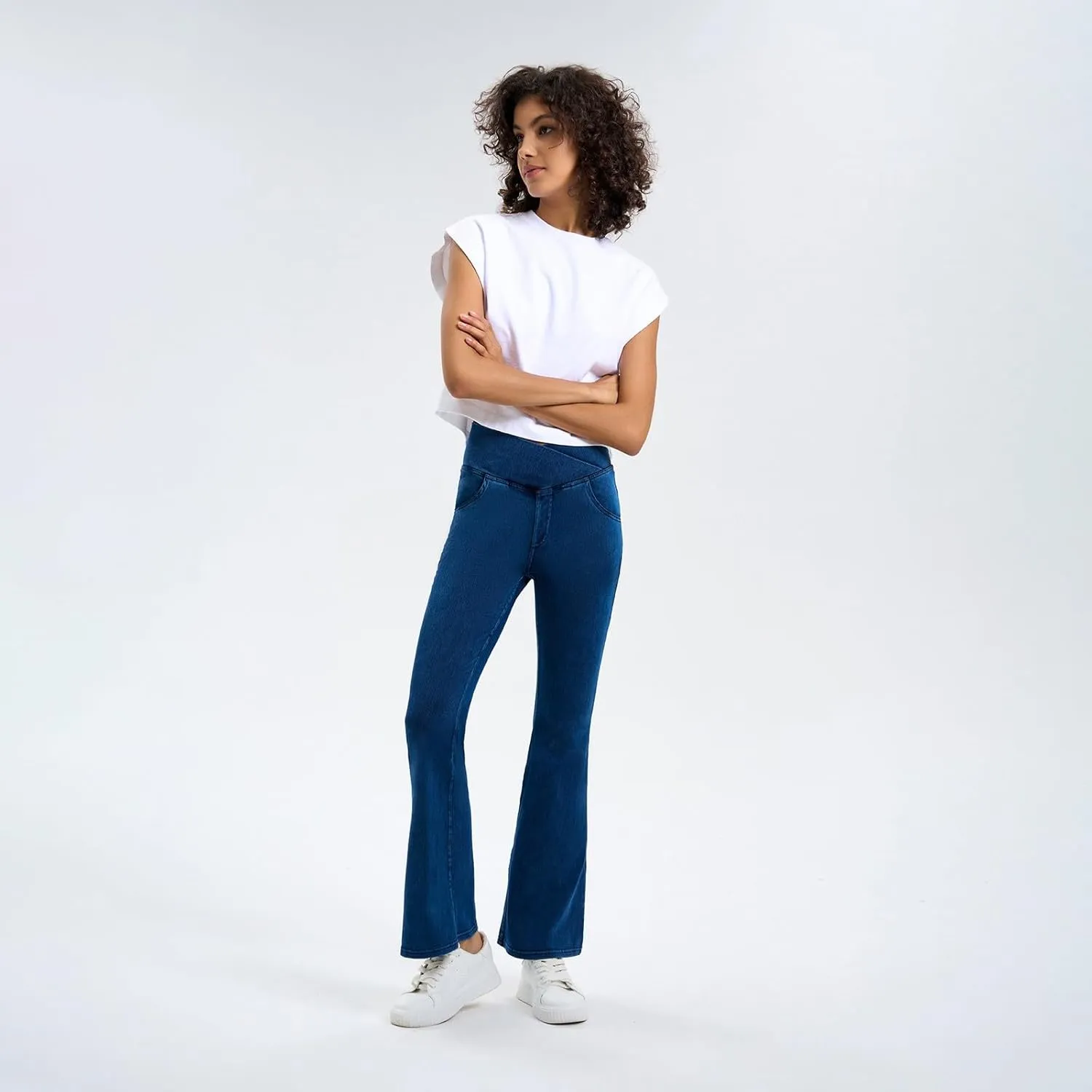 Flare Jeans for Women Crossover High Waisted Tummy Control Jeggins Slim Fit Curvy Bootcut Denim Leggings with Pockets