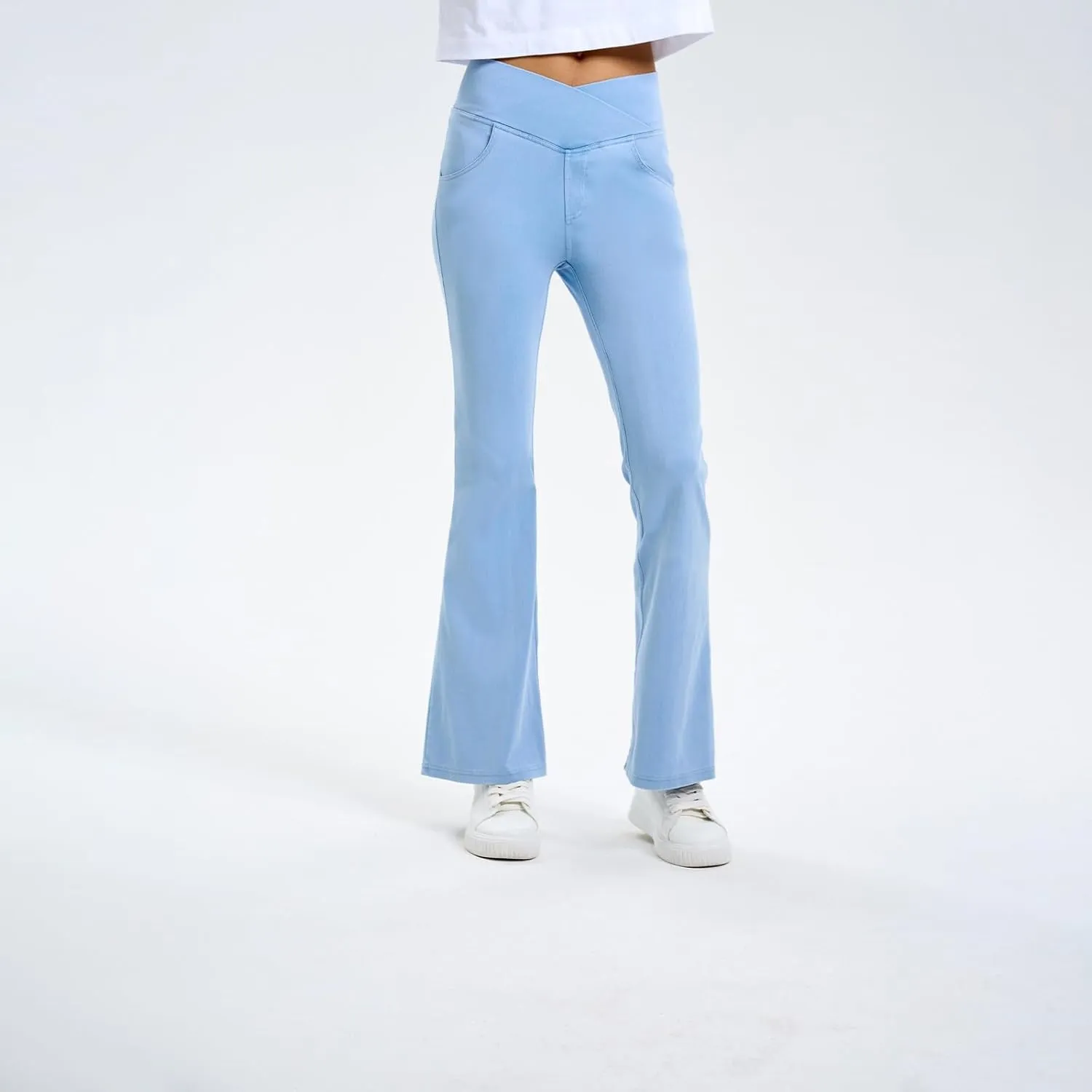 Flare Jeans for Women Crossover High Waisted Tummy Control Jeggins Slim Fit Curvy Bootcut Denim Leggings with Pockets