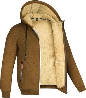 Fleece Lined Jackets for Men, Winter Coats Fashion Zip Up Hoodies Sweatshirts, Warm Sherpa Cardigan Sweaters