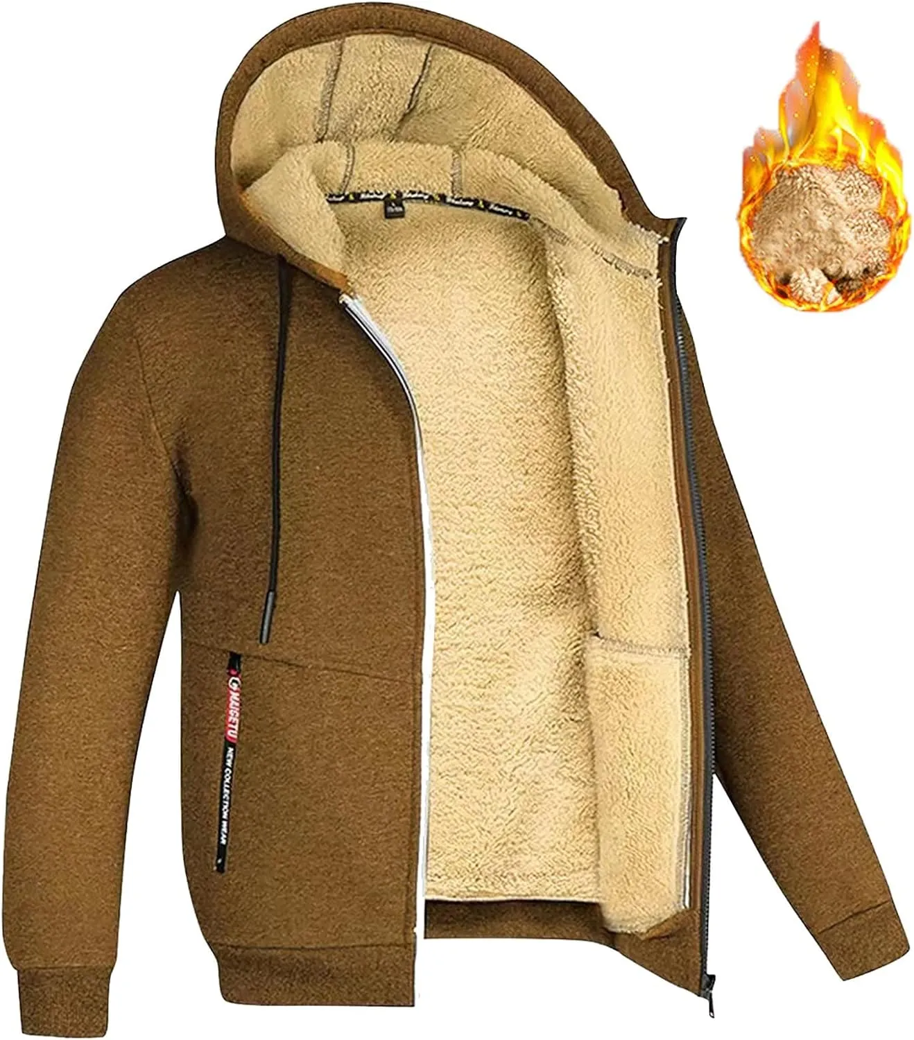 Fleece Lined Jackets for Men, Winter Coats Fashion Zip Up Hoodies Sweatshirts, Warm Sherpa Cardigan Sweaters
