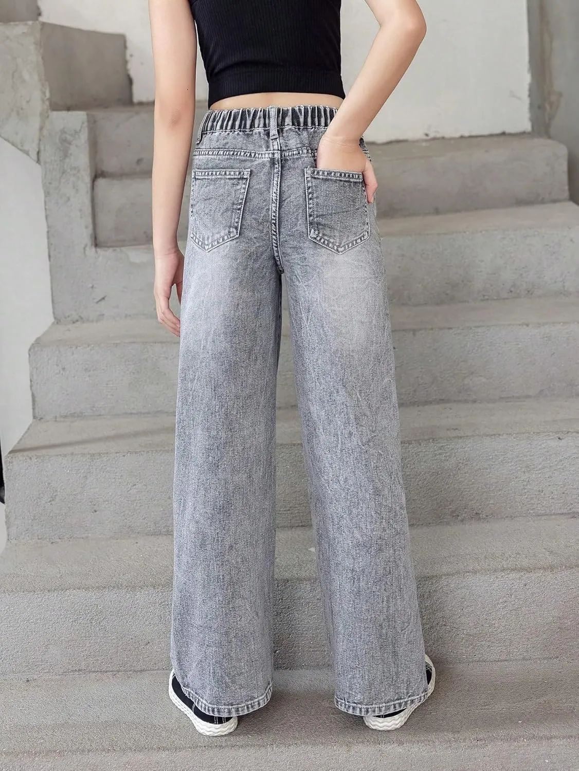 Floerns Girls Cut Out Ripped Wide Leg Jeans High Waisted Distressed Denim Pants