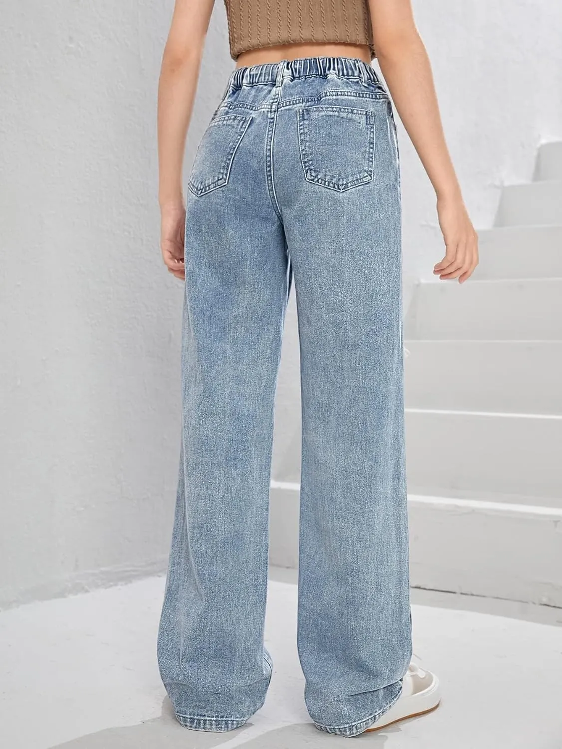 Floerns Girls Cut Out Ripped Wide Leg Jeans High Waisted Distressed Denim Pants
