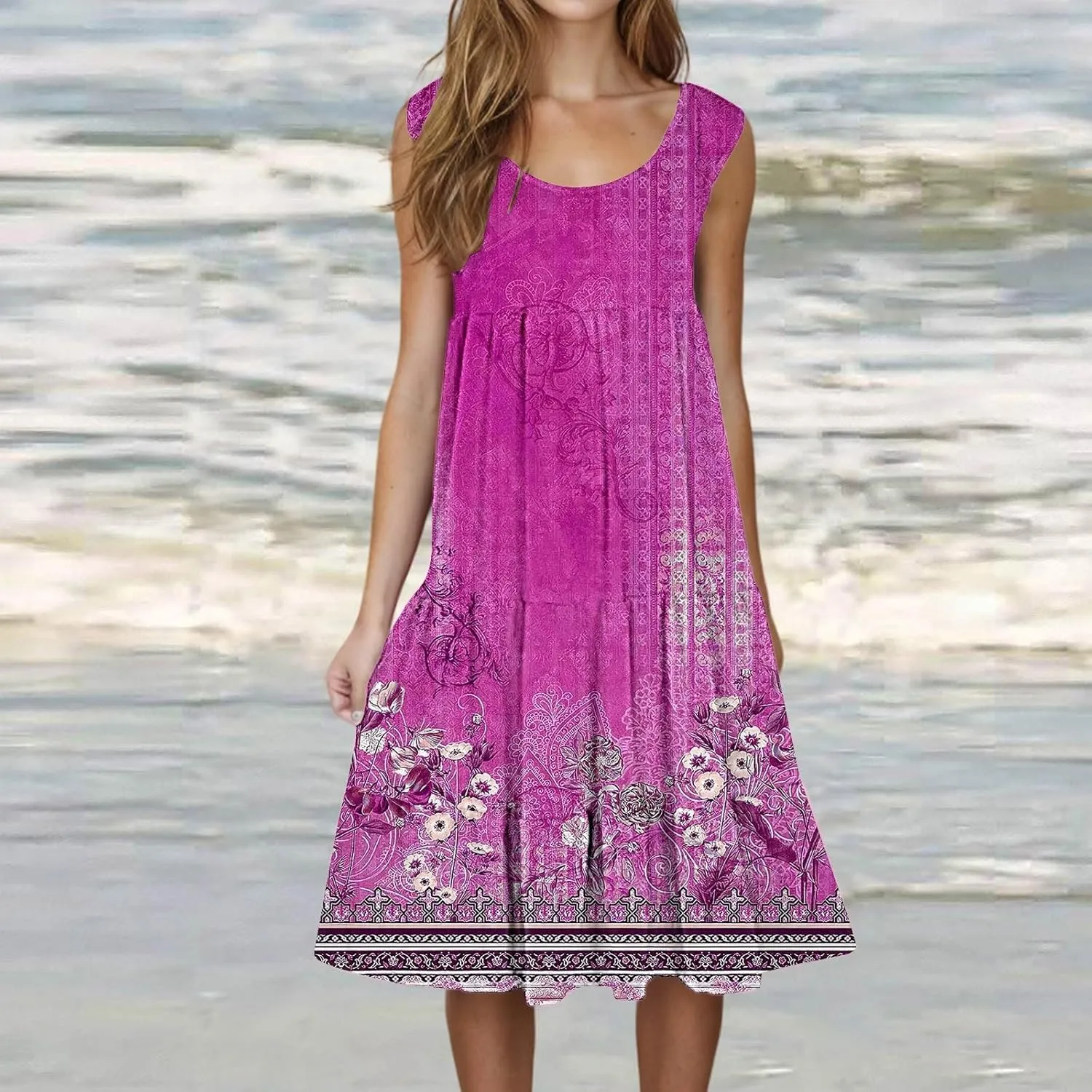 Floral Dress Long Dress with Pockets Short Sleeve Dresses Flowy Beach Swing 2025 Boho Floral Print Beach Cover