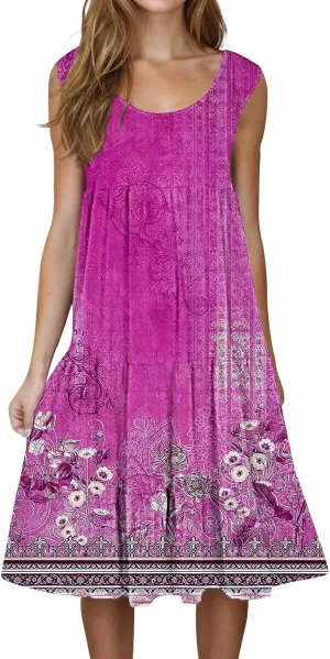 Floral Dress Long Dress with Pockets Short Sleeve Dresses Flowy Beach Swing 2025 Boho Floral Print Beach Cover