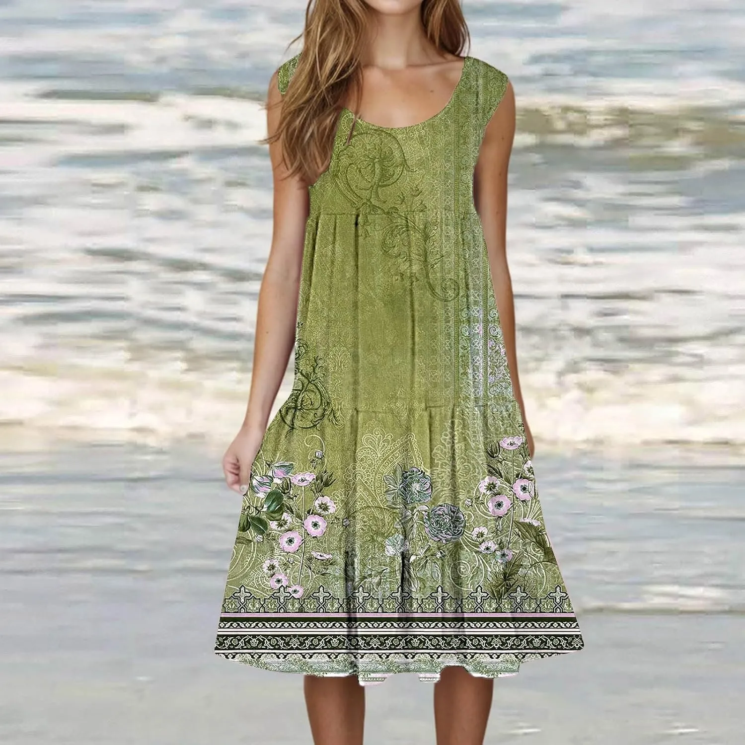 Floral Dress Long Dress with Pockets Short Sleeve Dresses Flowy Beach Swing 2025 Boho Floral Print Beach Cover