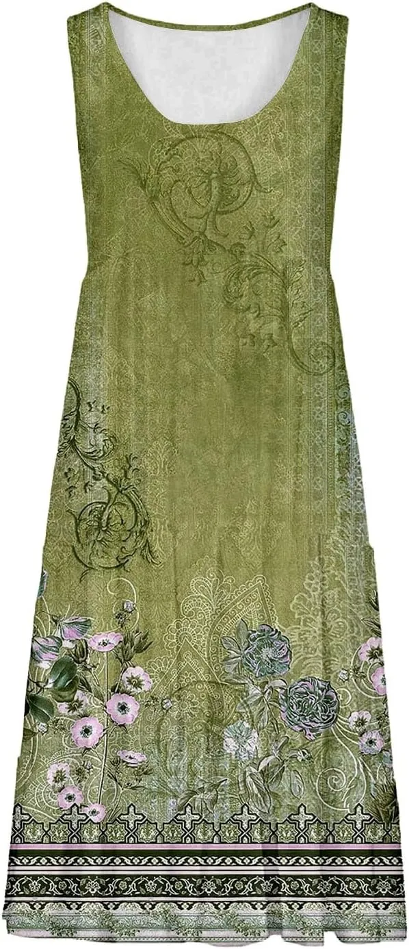 Floral Dress Long Dress with Pockets Short Sleeve Dresses Flowy Beach Swing 2025 Boho Floral Print Beach Cover