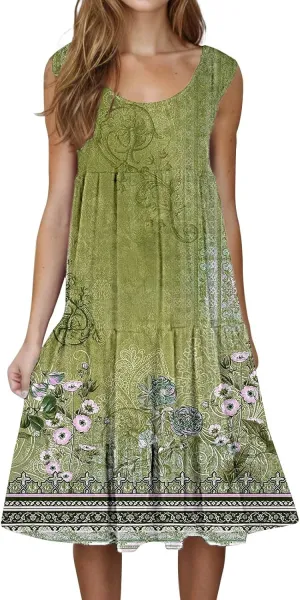 Floral Dress Long Dress with Pockets Short Sleeve Dresses Flowy Beach Swing 2025 Boho Floral Print Beach Cover