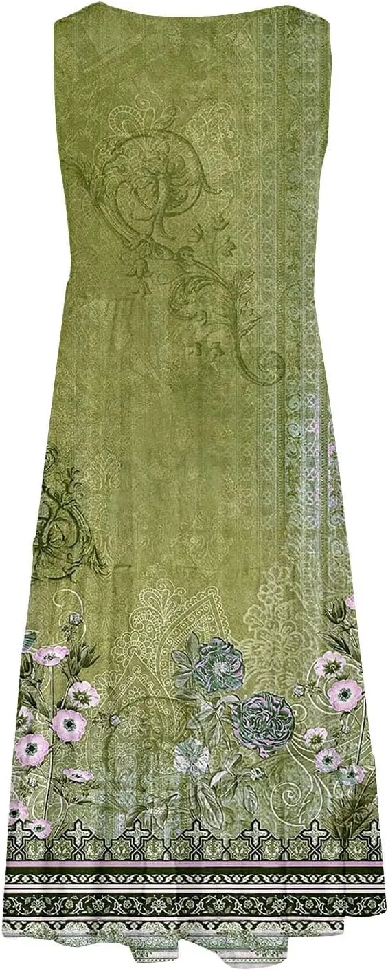 Floral Dress Long Dress with Pockets Short Sleeve Dresses Flowy Beach Swing 2025 Boho Floral Print Beach Cover