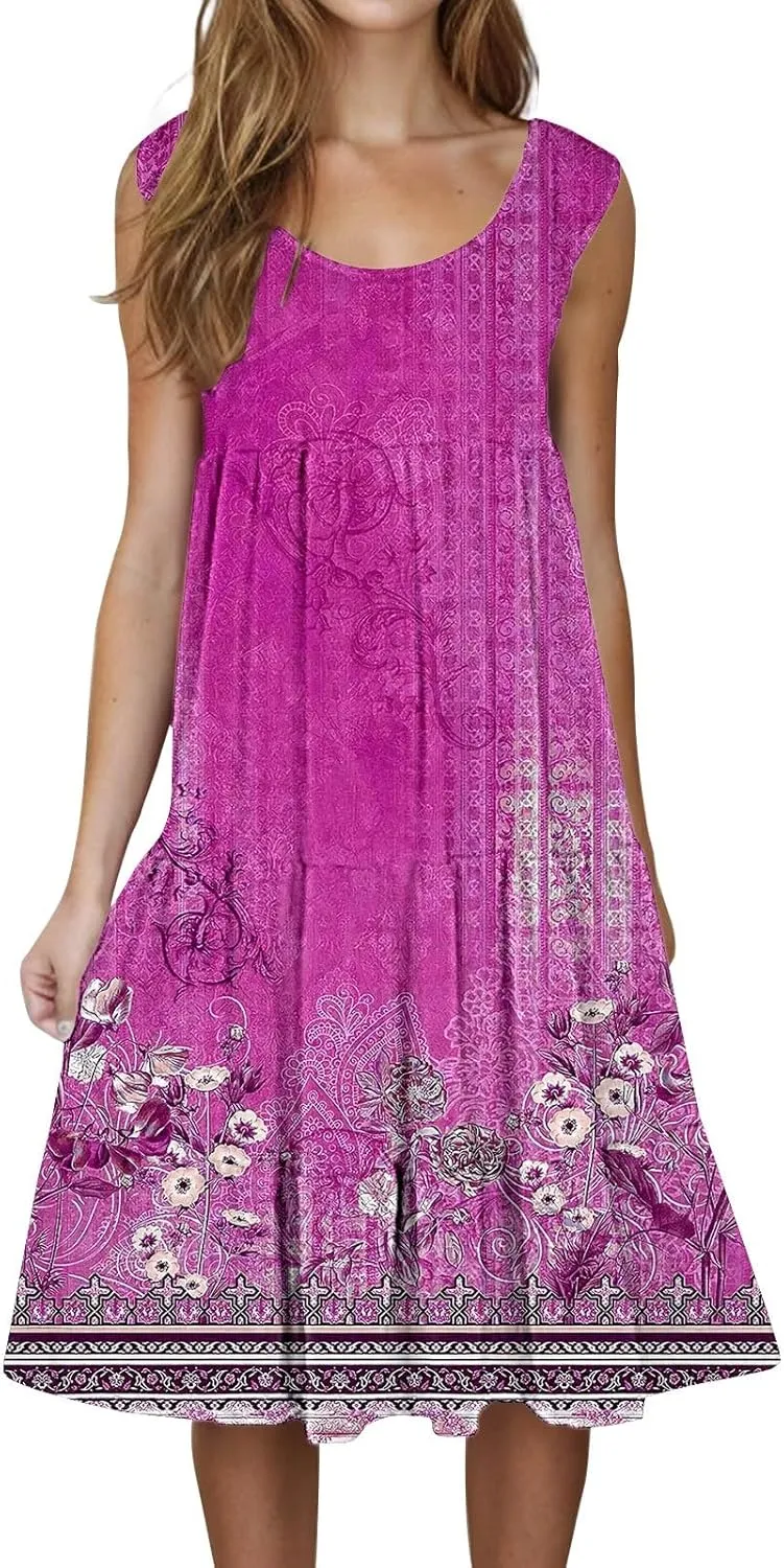 Floral Dress Long Dress with Pockets Short Sleeve Dresses Flowy Beach Swing 2025 Boho Floral Print Beach Cover