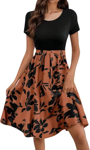 Floral Mini Dresses for Women Summer Casual Empire Waist Elegant Aline Dress Patchwork Tierd Summer Teacher Dress