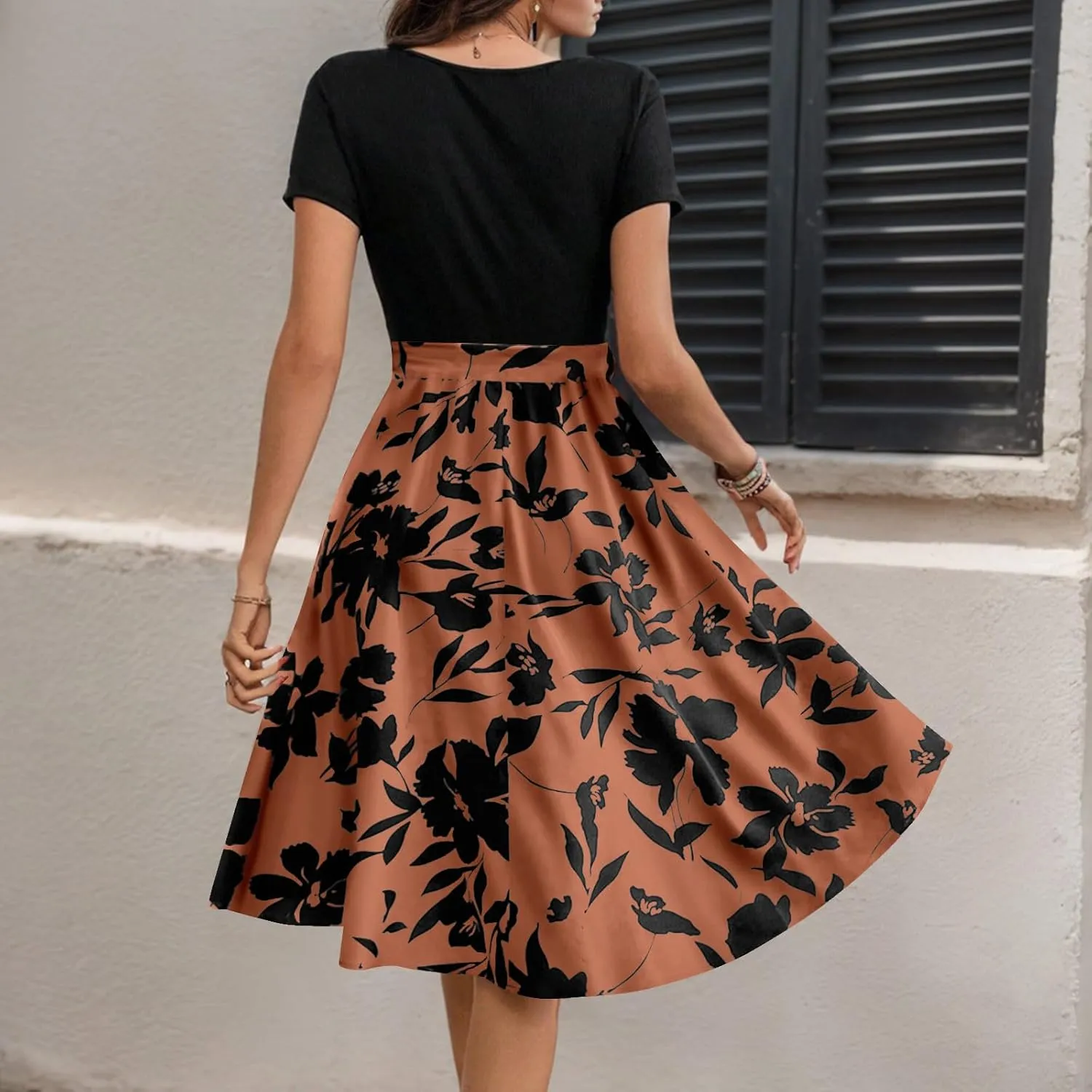 Floral Mini Dresses for Women Summer Casual Empire Waist Elegant Aline Dress Patchwork Tierd Summer Teacher Dress