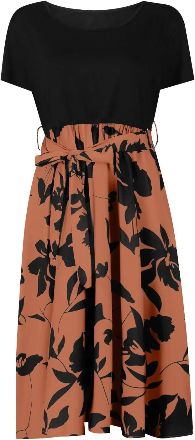 Floral Mini Dresses for Women Summer Casual Empire Waist Elegant Aline Dress Patchwork Tierd Summer Teacher Dress