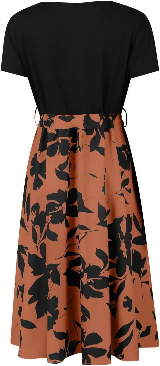 Floral Mini Dresses for Women Summer Casual Empire Waist Elegant Aline Dress Patchwork Tierd Summer Teacher Dress