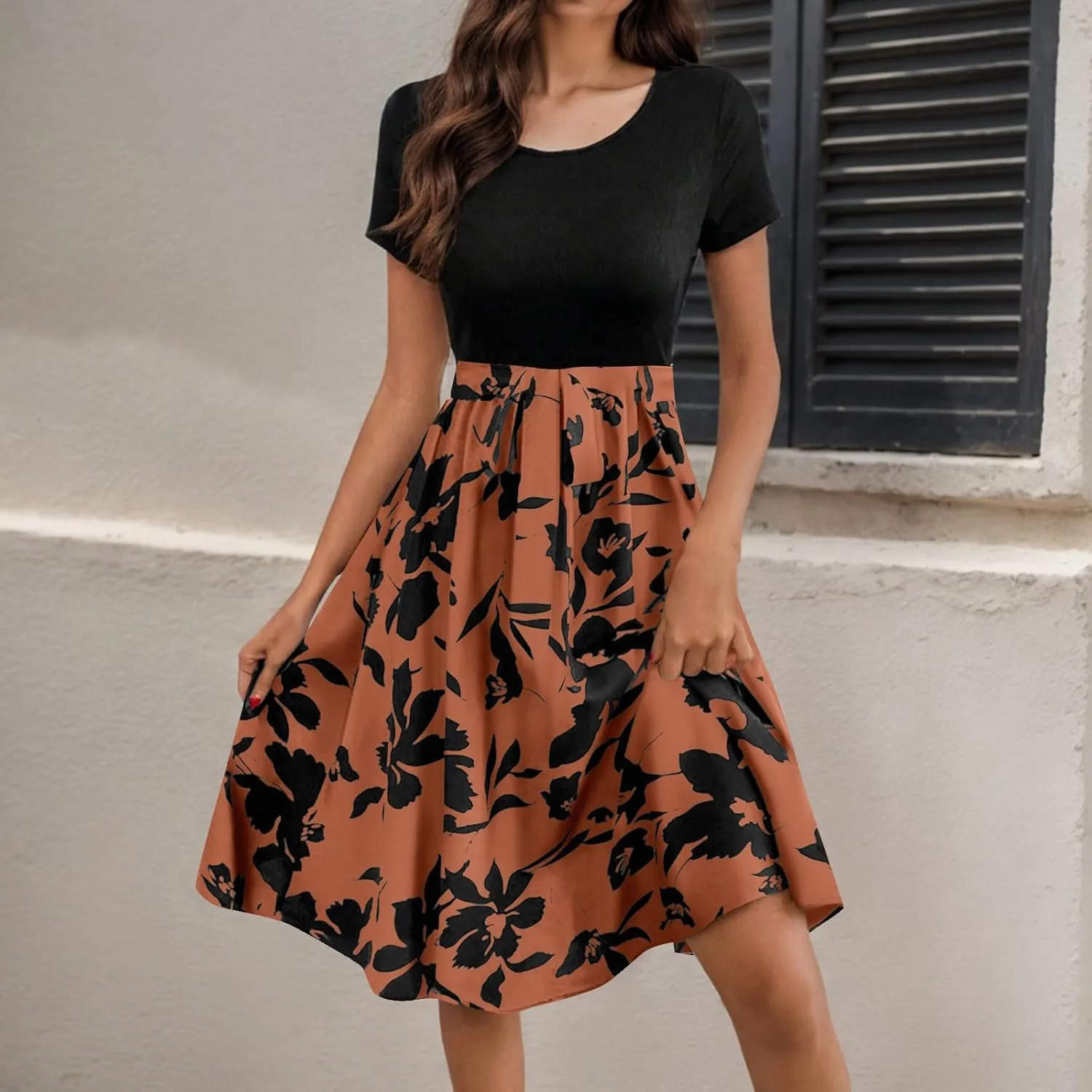 Floral Mini Dresses for Women Summer Casual Empire Waist Elegant Aline Dress Patchwork Tierd Summer Teacher Dress