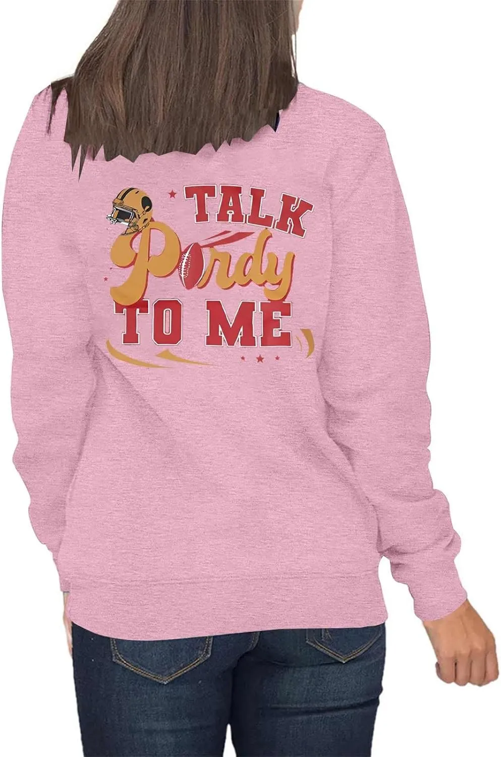 Football Pullovers for Women Casual Loose Letter Print Long Sleeve Hoodless Sweatshirt Fall Lightwegiht Crewneck Tops