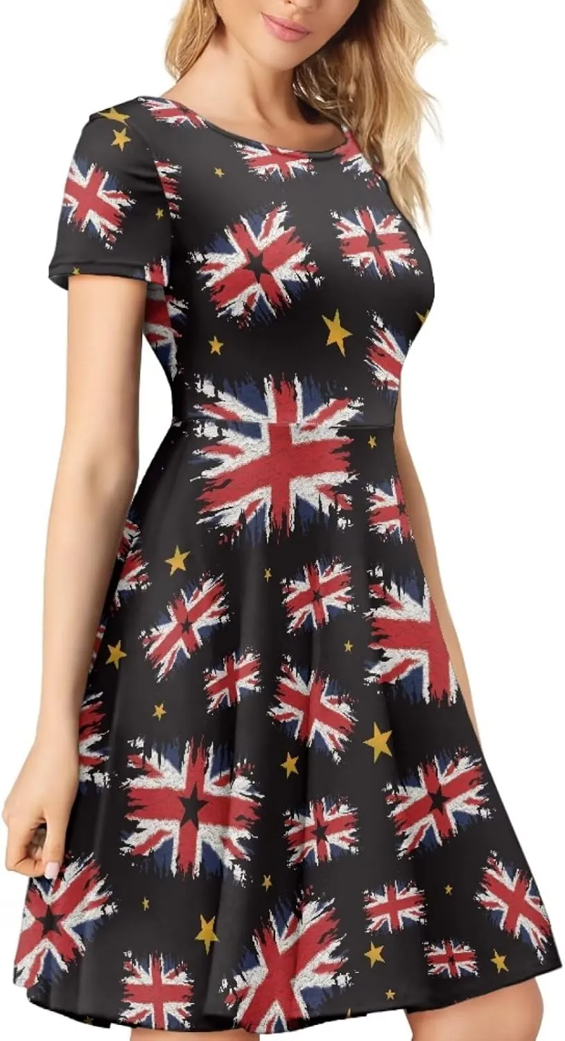 Forchrinse Cute Cow Women Summer Dresses Round Neck Mini Dress Loose Short Sleeve Dresses