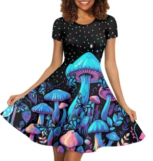 Forchrinse Cute Cow Women Summer Dresses Round Neck Mini Dress Loose Short Sleeve Dresses