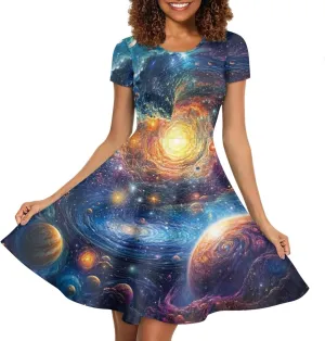 Forchrinse Cute Cow Women Summer Dresses Round Neck Mini Dress Loose Short Sleeve Dresses