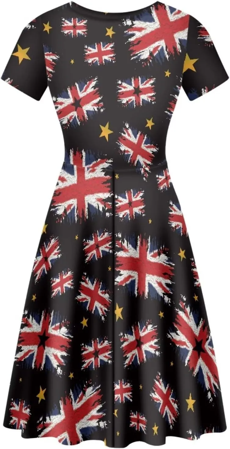 Forchrinse Cute Cow Women Summer Dresses Round Neck Mini Dress Loose Short Sleeve Dresses