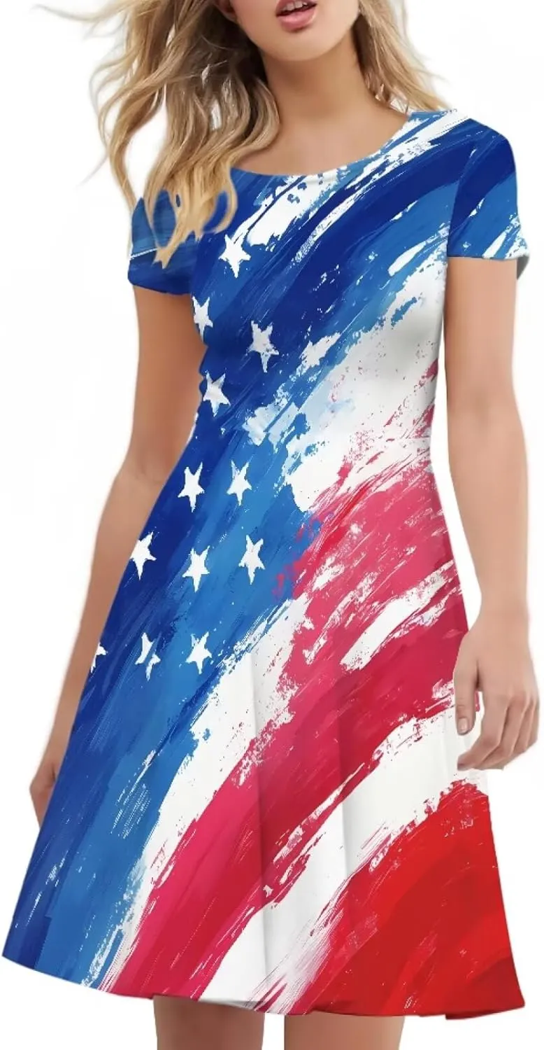 Forchrinse Cute Cow Women Summer Dresses Round Neck Mini Dress Loose Short Sleeve Dresses