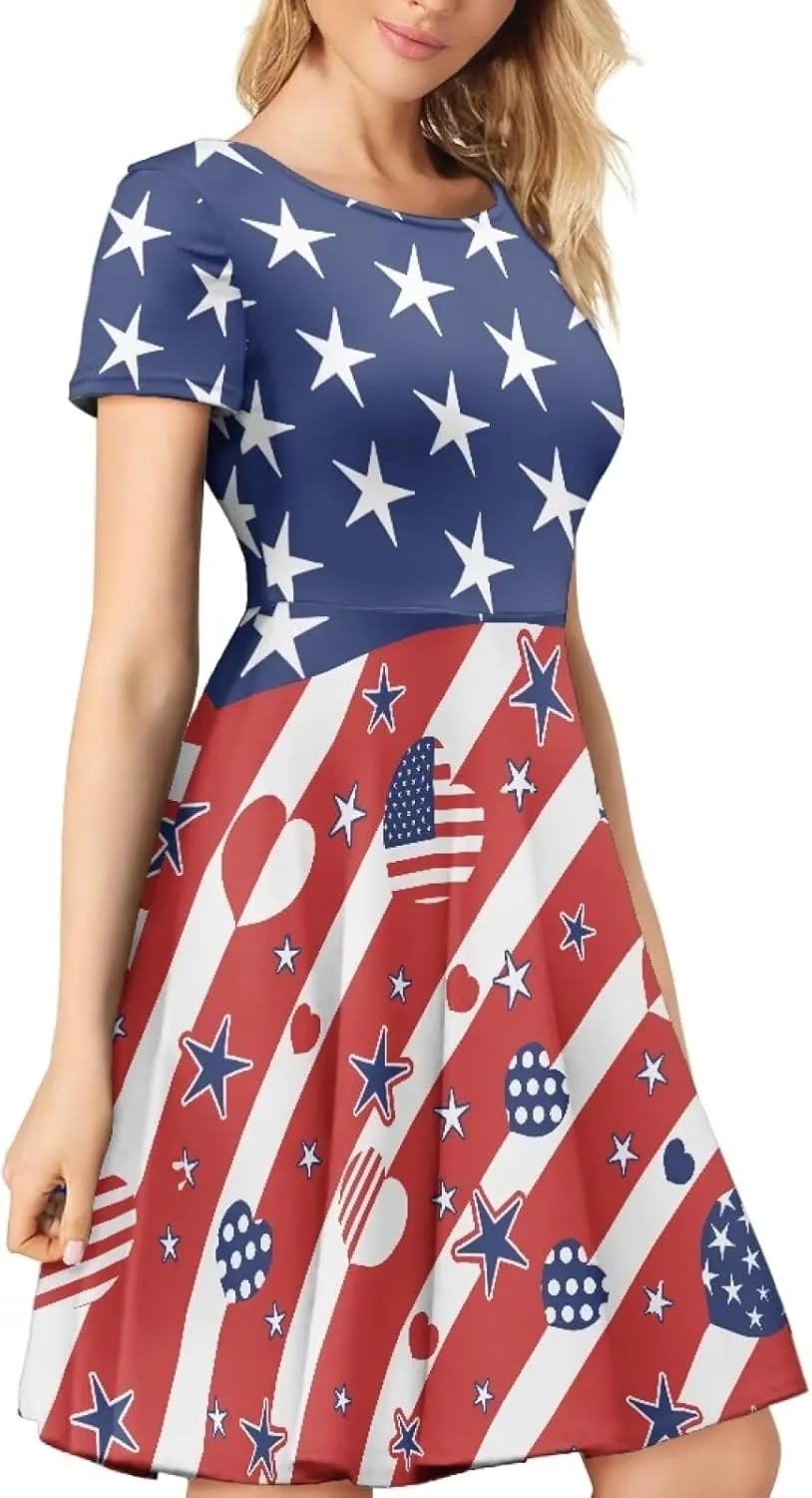 Forchrinse Cute Cow Women Summer Dresses Round Neck Mini Dress Loose Short Sleeve Dresses