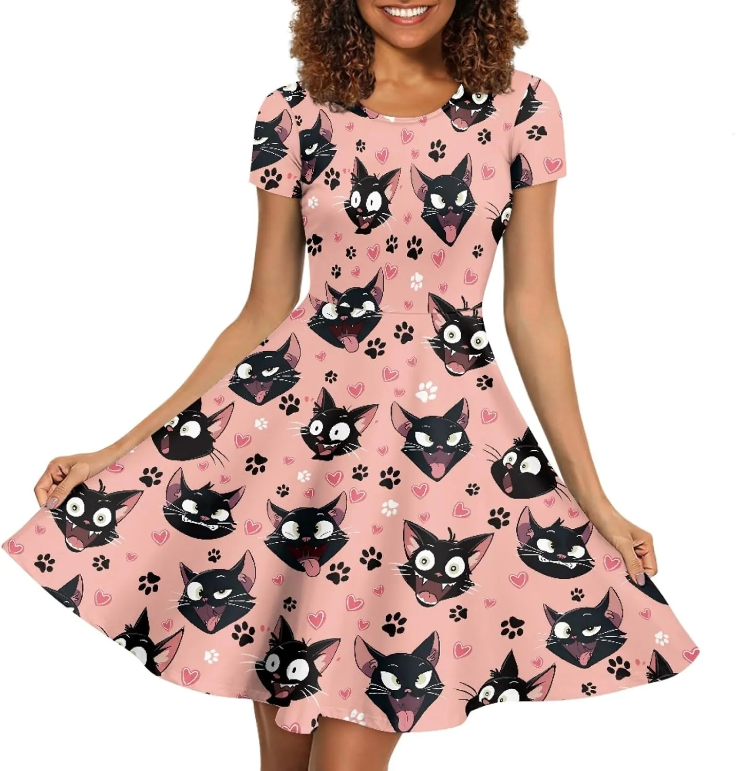 Forchrinse Cute Cow Women Summer Dresses Round Neck Mini Dress Loose Short Sleeve Dresses