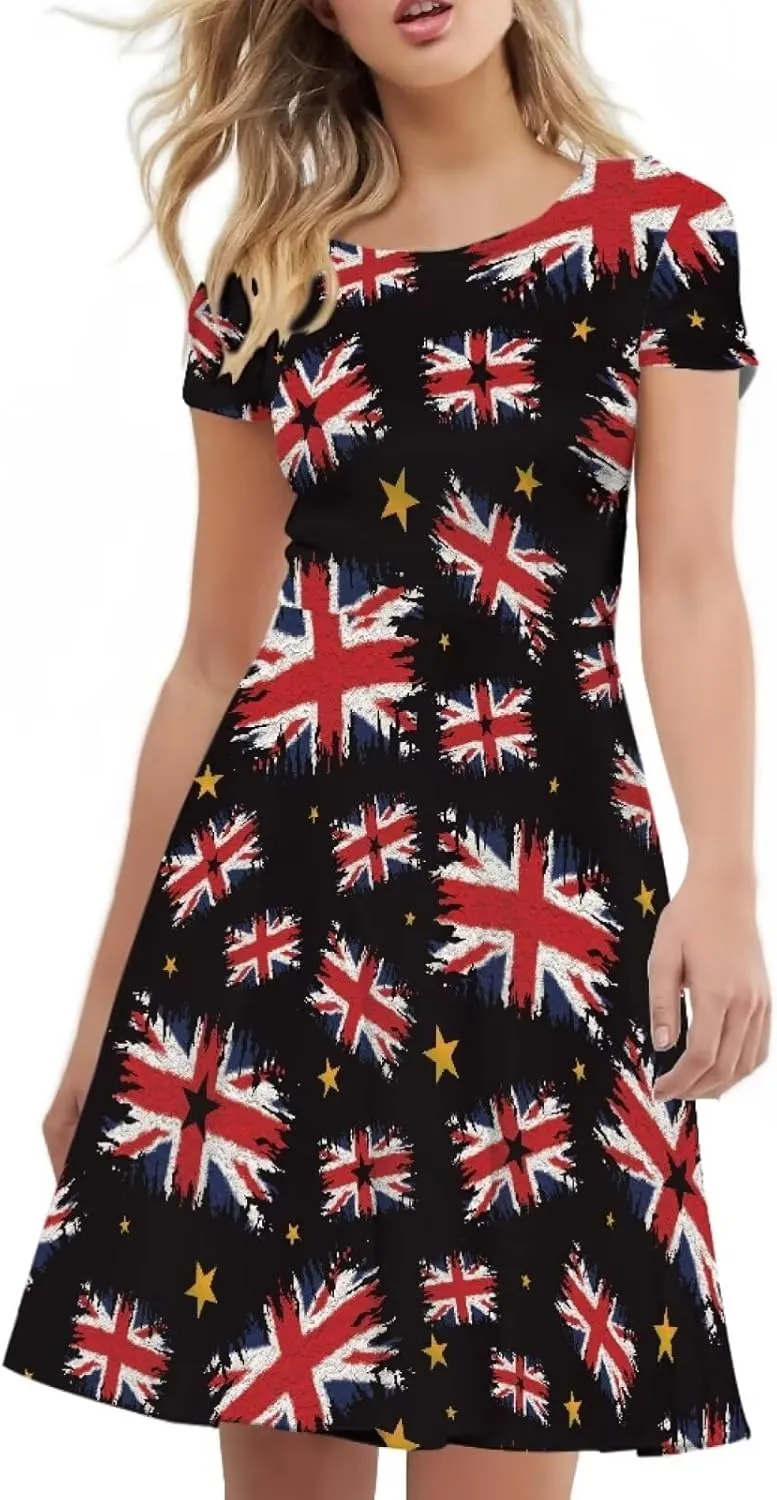 Forchrinse Cute Cow Women Summer Dresses Round Neck Mini Dress Loose Short Sleeve Dresses