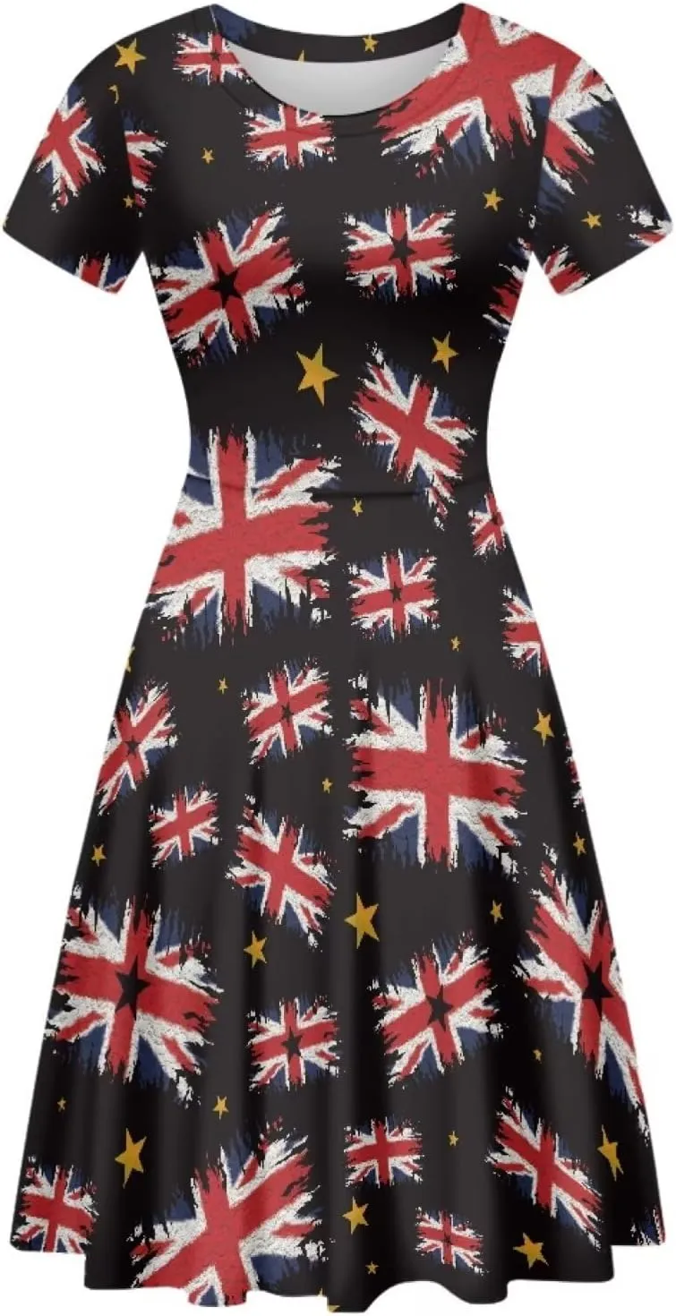 Forchrinse Cute Cow Women Summer Dresses Round Neck Mini Dress Loose Short Sleeve Dresses