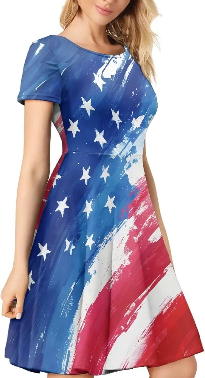 Forchrinse Cute Cow Women Summer Dresses Round Neck Mini Dress Loose Short Sleeve Dresses