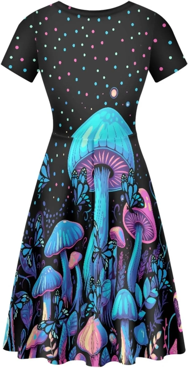 Forchrinse Cute Cow Women Summer Dresses Round Neck Mini Dress Loose Short Sleeve Dresses