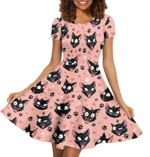 Forchrinse Cute Cow Women Summer Dresses Round Neck Mini Dress Loose Short Sleeve Dresses