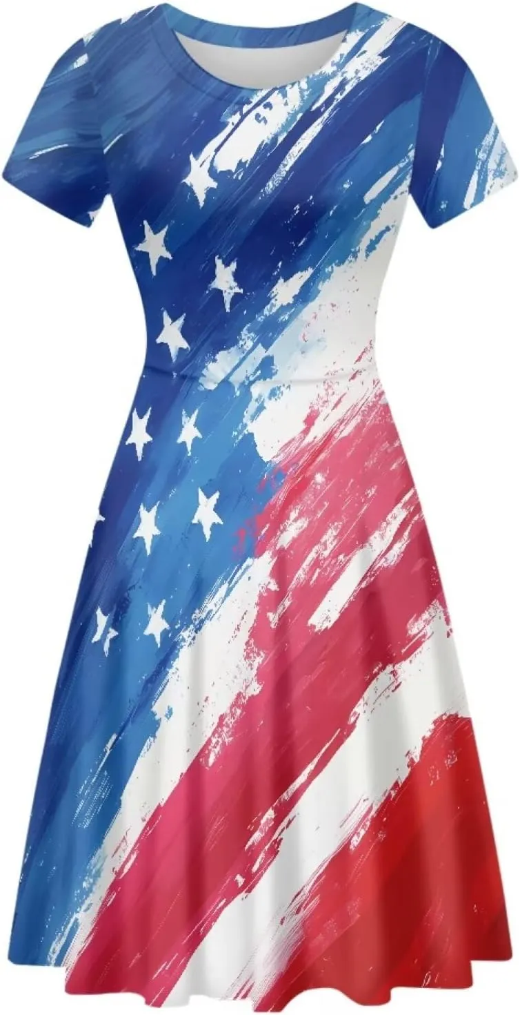 Forchrinse Cute Cow Women Summer Dresses Round Neck Mini Dress Loose Short Sleeve Dresses