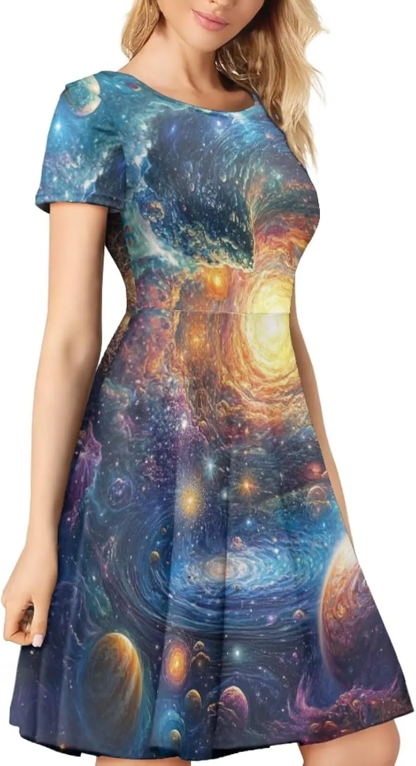 Forchrinse Cute Cow Women Summer Dresses Round Neck Mini Dress Loose Short Sleeve Dresses