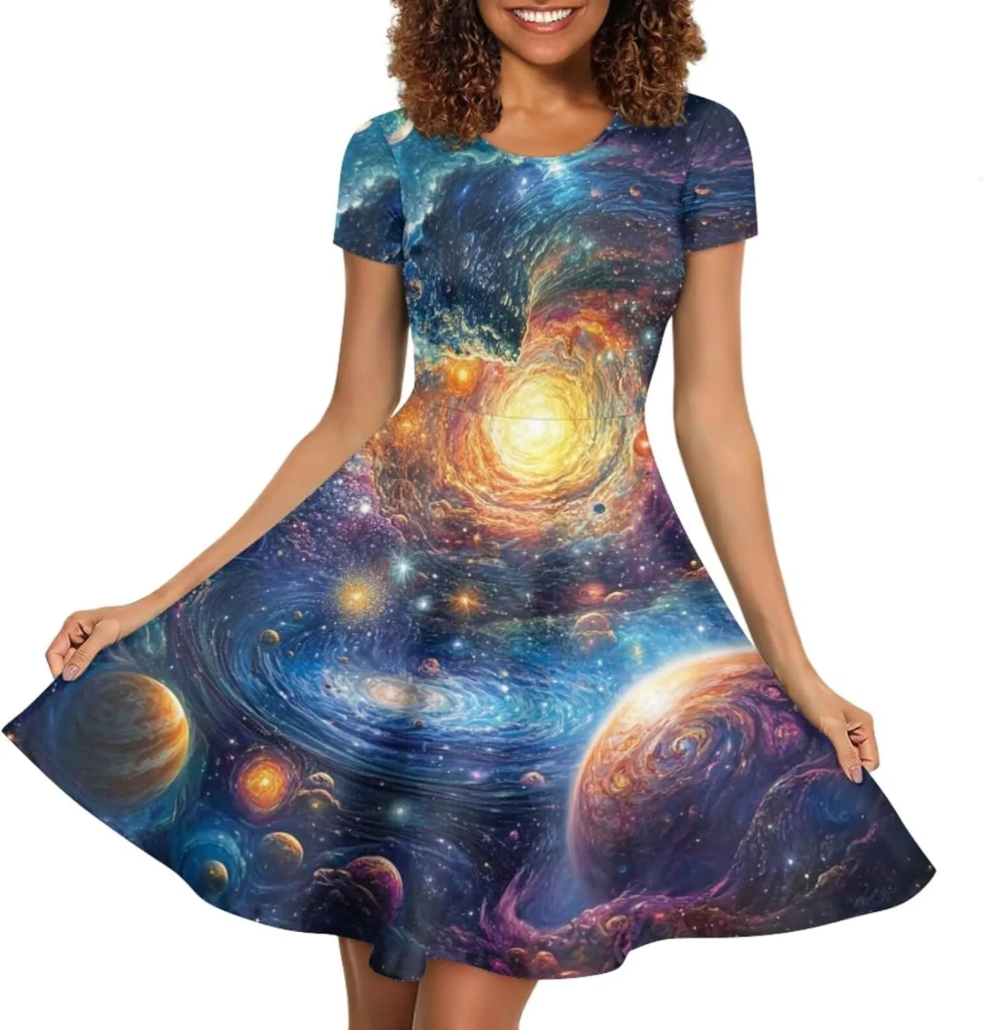 Forchrinse Cute Cow Women Summer Dresses Round Neck Mini Dress Loose Short Sleeve Dresses