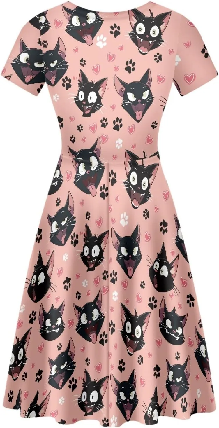Forchrinse Cute Cow Women Summer Dresses Round Neck Mini Dress Loose Short Sleeve Dresses