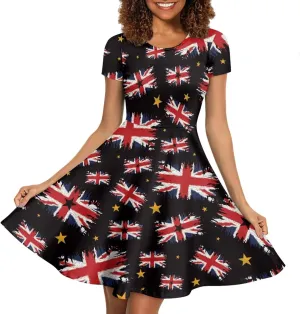 Forchrinse Cute Cow Women Summer Dresses Round Neck Mini Dress Loose Short Sleeve Dresses