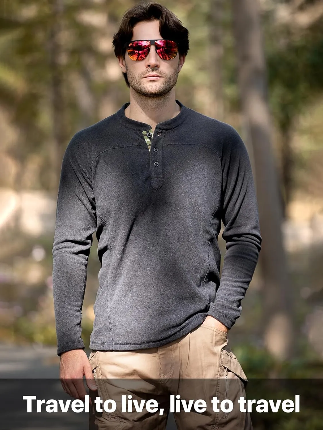 FREE SOLDIER Men's Thermal Henley Long Sleeve Shirts Fleece Pullover Sweaters Lightweight Sweatshirts