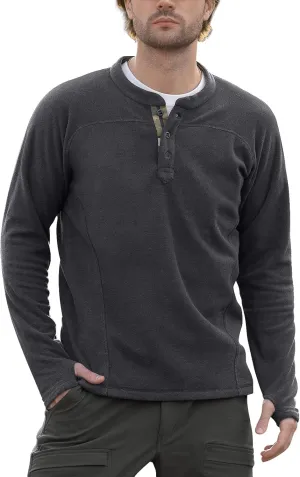 FREE SOLDIER Men's Thermal Henley Long Sleeve Shirts Fleece Pullover Sweaters Lightweight Sweatshirts