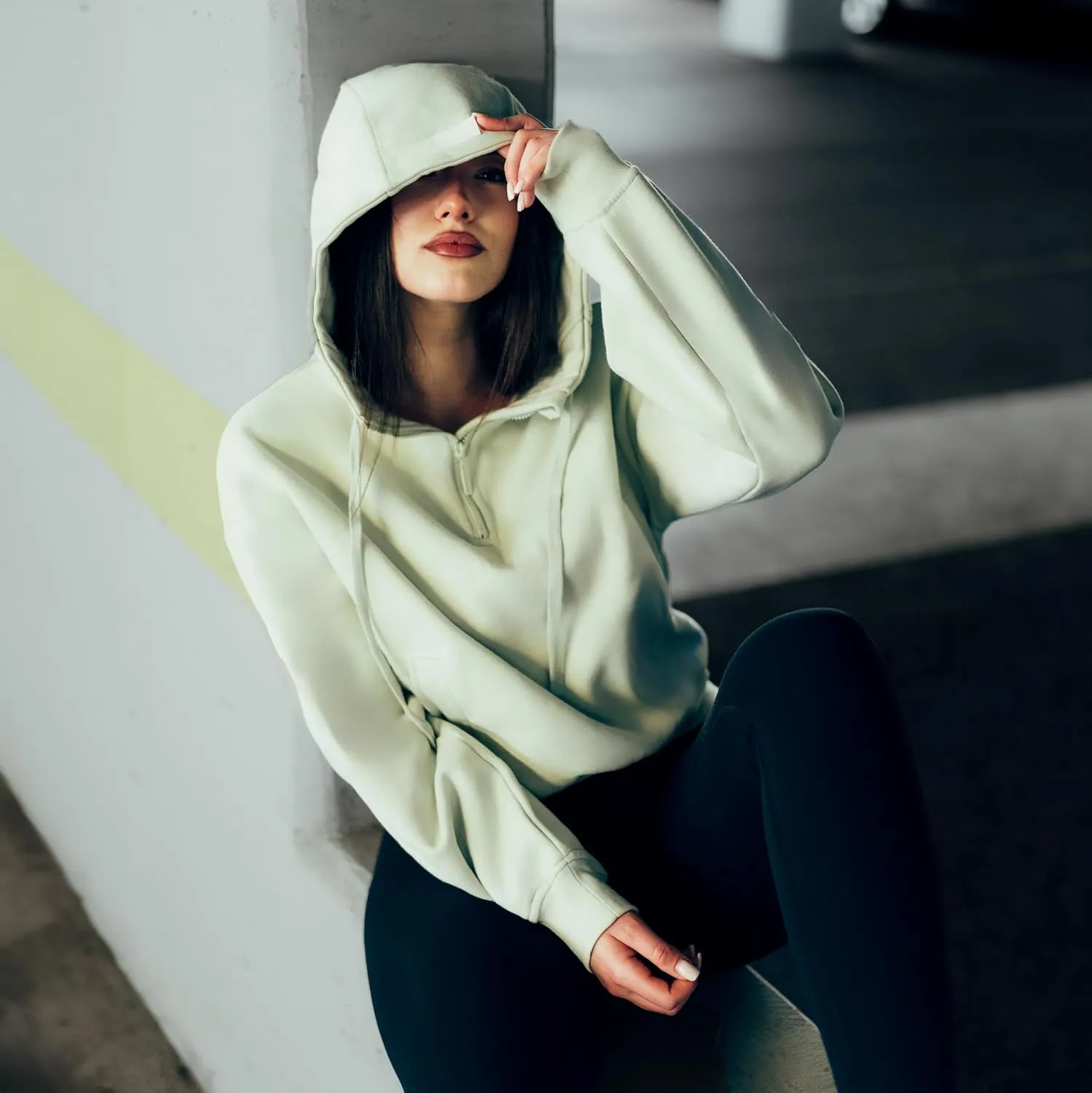 French Terry Cropped Zip Up Hoodies Sweatshirt for Women Half Zip Pullover Sweater Hoodie Workout Jacket