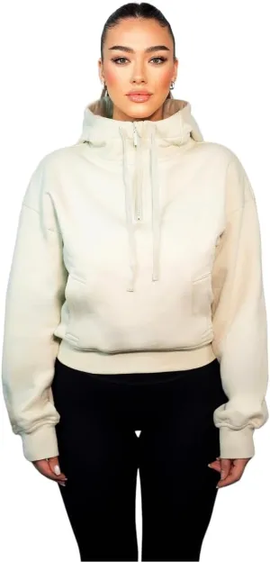 French Terry Cropped Zip Up Hoodies Sweatshirt for Women Half Zip Pullover Sweater Hoodie Workout Jacket