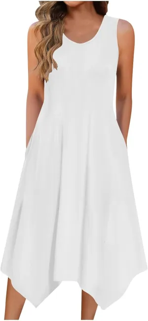 FZYLQY 2025 Womens Summer Dress Casual Swing Ruffle Short Sleeve Sundresses Beach Mini A-line Shift Dress with Pockets