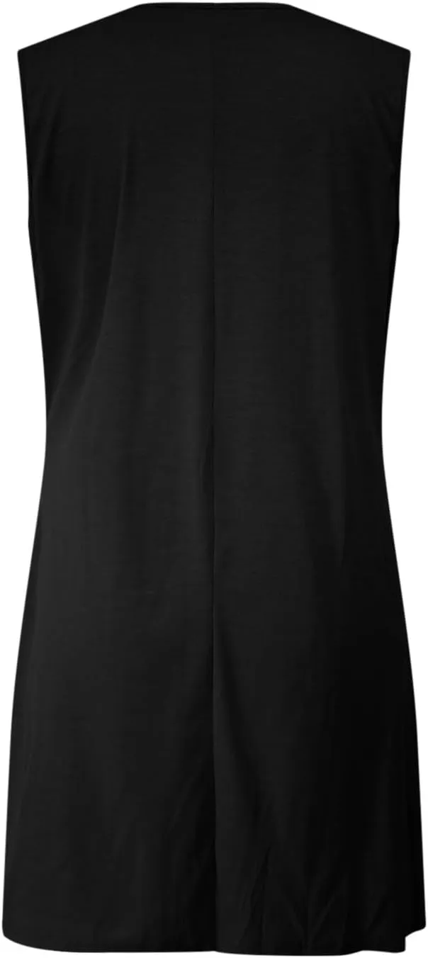 FZYLQY 2025 Women's Summer Dress Casual Tie Front Sleeveless V Neck Sundresses Ruffle Beach Shift Dress with Pockets